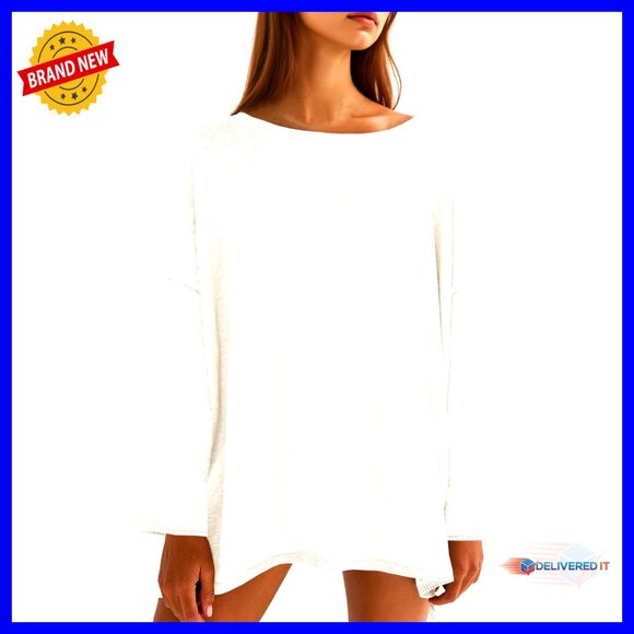 Oversized Tunic Top Long Sleeve Lightweight Eco Fabric Side Slit Hem Casual